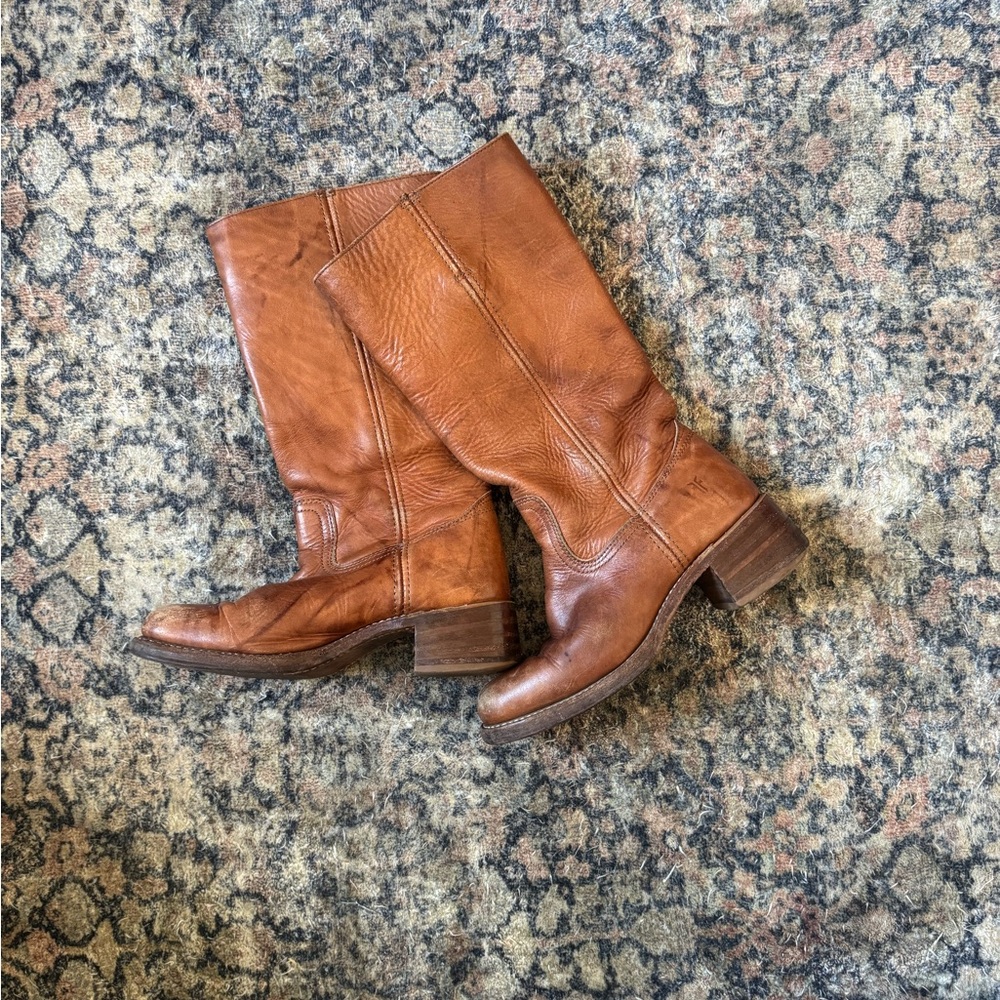 FRYE AND CO. Tan Leather Heeled Boots Campus Saddle